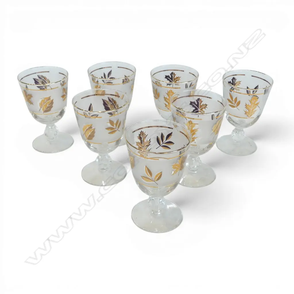 7 LIBBEY GLASS GOLDEN FOLIAGE GOBLETS, H.135mm Image 1++