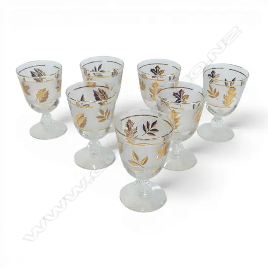 7 LIBBEY GLASS GOLDEN FOLIAGE GOBLETS, H.135mm