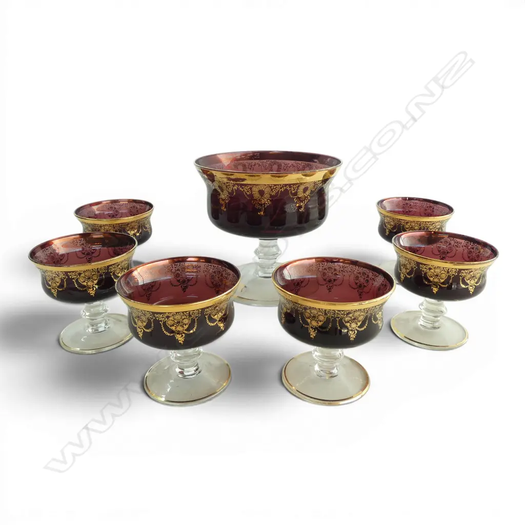 6 VINETIAN GLASS PEDESTAL DESERT BOWLS + LARGER H.175mm Image 1++