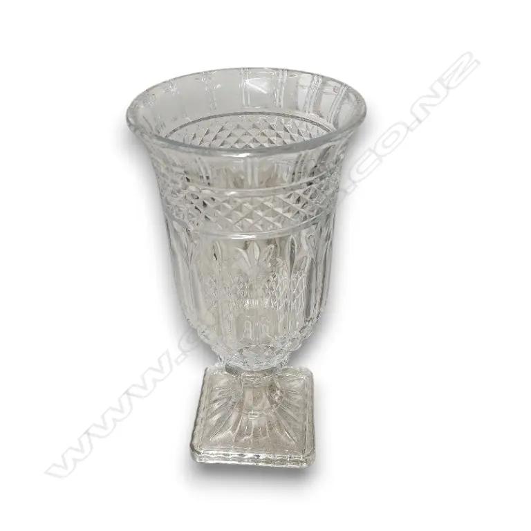 GLASS SQUARE BASE FOOTED FLOWER VASE 330mm H Image 1++