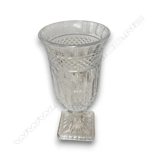 GLASS SQUARE BASE FOOTED FLOWER VASE 330mm H