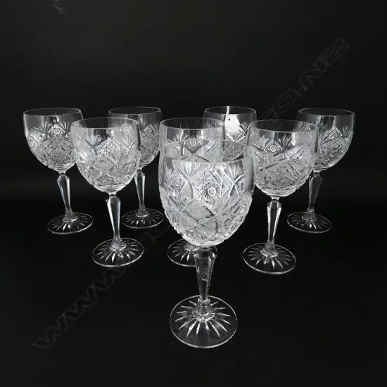 SET 8 VINTAGE EUROPEAN CUT CRYSTAL WINE GLASSES, H.170MM