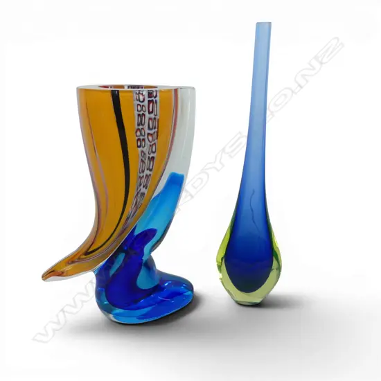 ART GLASS CORNUCOPIA & MURANO BLUE & URANIUM SOMEMRSO VASE H.315mm
