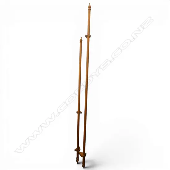 2 WOODEN CURTAIN RODS WITH BRACKETS AND FINIALS 1050 AND 2250 MM