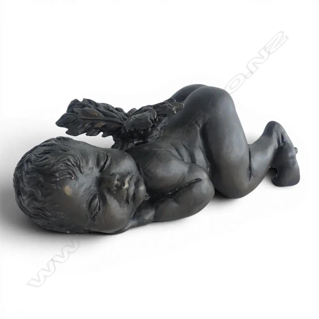 HEAVY CAST BRONZE SLEEPING CHILD ANGEL L240MM SIGNED CHALKOS N4 OF 50 Image 1++
