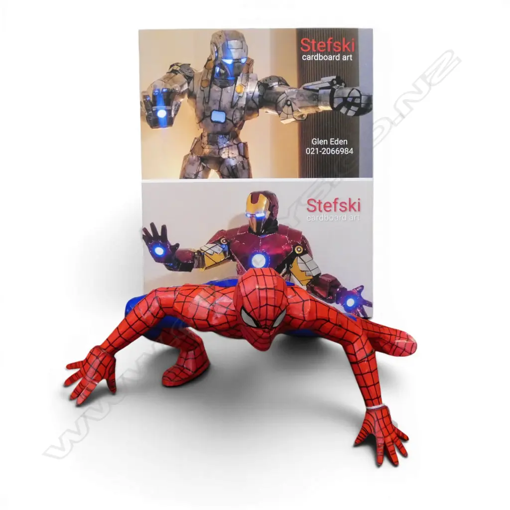 HAND MADE CARDBOARD SPIDERMAN BY STEFSKI NZ, SIGNED W.500mm + POSTER 510x410mm Image 1++
