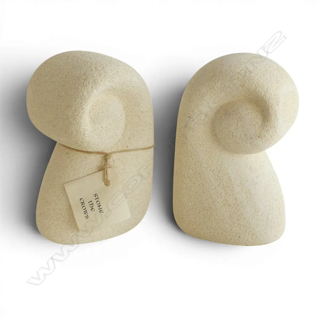 PAIR OAMARU STONE HAND CARVED KORU BOOKENDS, H.190MM L.110MM Image 1++
