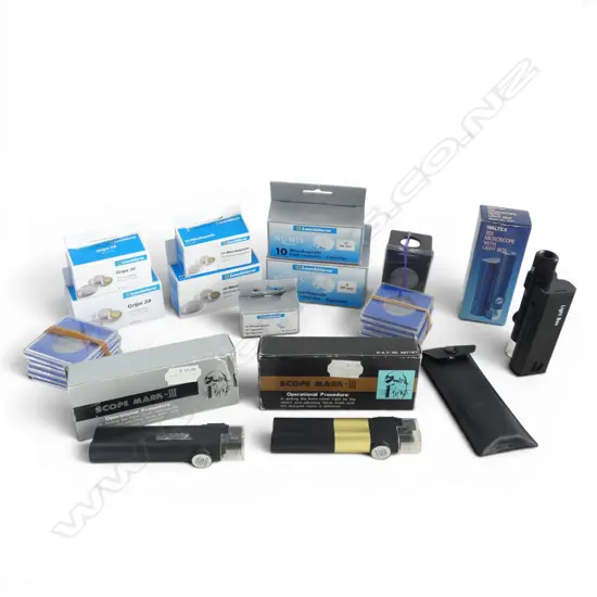 BOX OF ASST. COIN CAPSULES & MICROSCOPES 