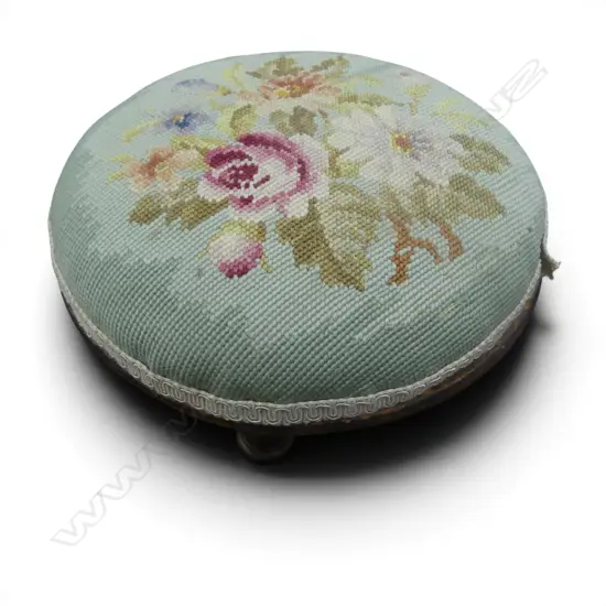 MAHOGANY NEEDLEWORK FOOTSTOOL Dia.280mm