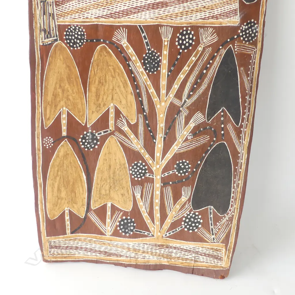 UNKNOWN AUSTRALIAN ABORIGINAL ARTIST, UNTITLED, NATURAL EARTH PIGMENTS ON BARK 970x390mm Image 1++