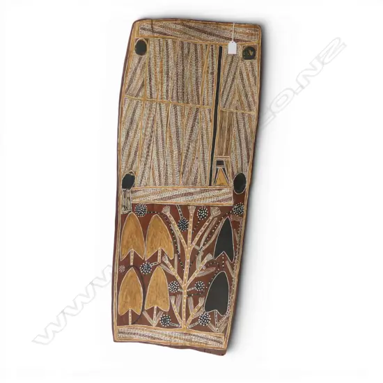 UNKNOWN AUSTRALIAN ABORIGINAL ARTIST, UNTITLED, NATURAL EARTH PIGMENTS ON BARK 970x390mm