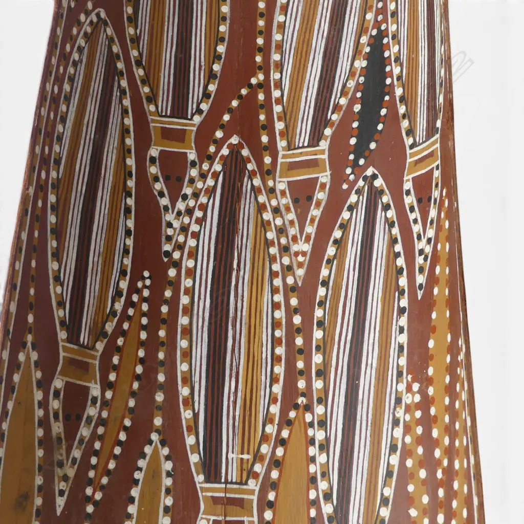 BRIAN NYINAWANGA (AUSTRALIAN ABORIGINAL c.1935) NATURAL PIGMENTS ON BARK 630 x 240MM (LABEL WITH ARTIST'S DETAILS VERSO) Image 1++