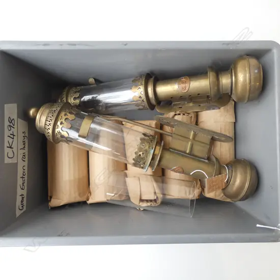 2 GREAT EASTERN RAILWAYS CARRIAGE CANDLE LIGHTS H.370mm + 6 SPARE GLASS TUBES