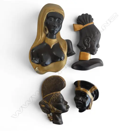 4 AFRICAN FIGURE PLASTER WALL BUST PLAQUES H.325mm