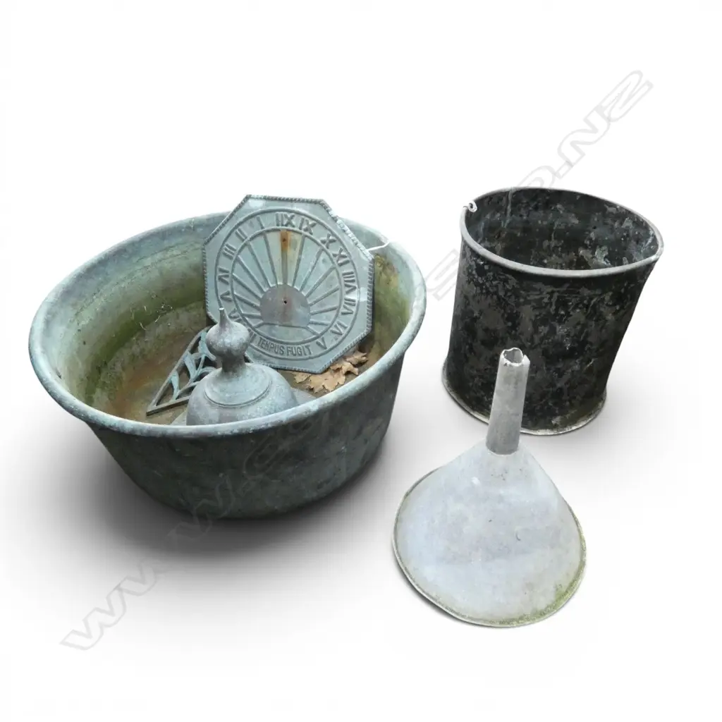 5 METAL PIECES INCL. COPPER TUB 430mm dia, SUNDIAL Image 1++