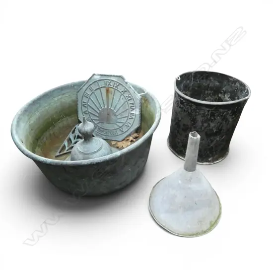 5 METAL PIECES INCL. COPPER TUB 430mm dia, SUNDIAL