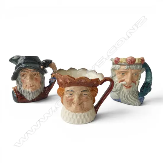 3 ROYAL DOULTON TOBY JUGS; OLD KING COLE, NEPTUNE, RIP VAN WINKLE H.180mm