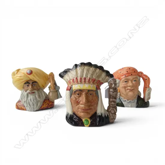 3 ROYAL DOULTON TOBY JUGS; NORTH AMERICAN INDIAN, SNAKE CHARMER, FORTUNE TELLER H.190mm