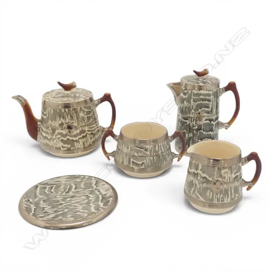 5 PCE ARTHUR WOOD 'SILVER SHIELD' TEASET tall jug w. spout chip and small hairline