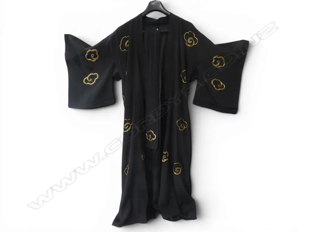 BLACK ROBE w. EMBROIDERED DRAGONS Image 1++