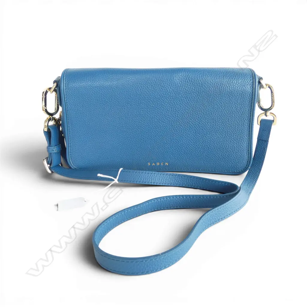 SABEN BLUE LEATHER HAND BAG W.290mm Image 1++