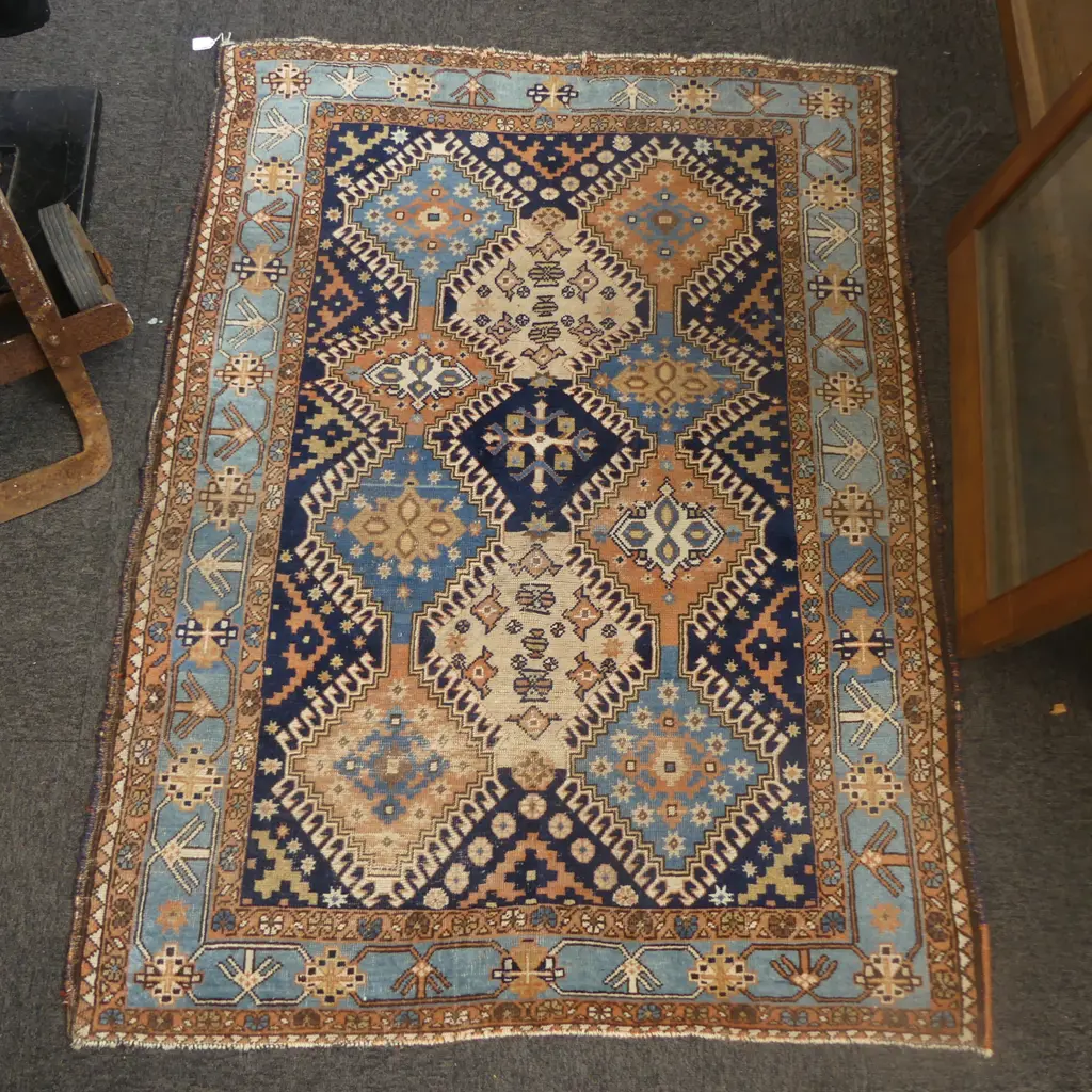 HAND KNOTTED ALL WOOL RUG, BLUE TONES 1550x1150mm Image 1++