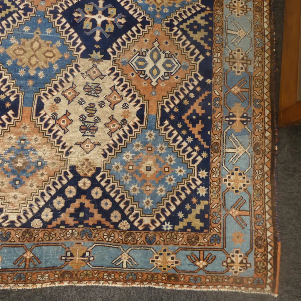 HAND KNOTTED ALL WOOL RUG, BLUE TONES 1550x1150mm Image 1++