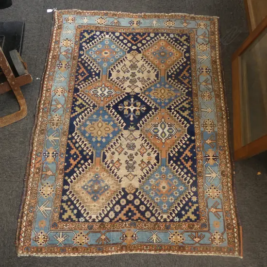 HAND KNOTTED ALL WOOL RUG, BLUE TONES 1550x1150mm