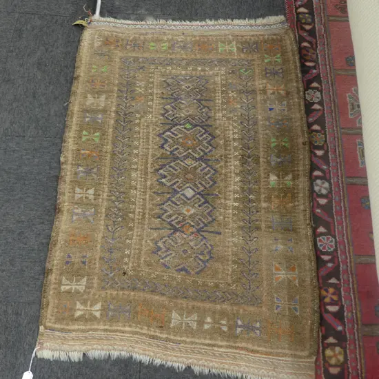 HAND KNOTTED ALL WOOL TRIBAL RUG faded 1100x750mm