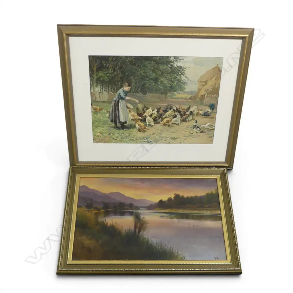 HENRY WILLIAM KIRKWOOD, 'RIVER SCENE, OIL ON CANVAS, 315x435mm (SMALL HOLES), PLUS PEARS PRINT Image 1++