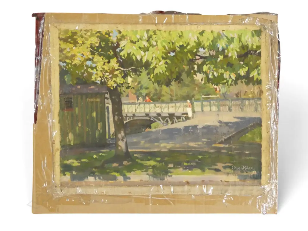 OWEN LEE, BRIDGE OVER RIVER - CHCH?, OIL ON CANVAS, SIGNED, 370 X 470MM (NOTE CANVAS CREASED) Image 1++
