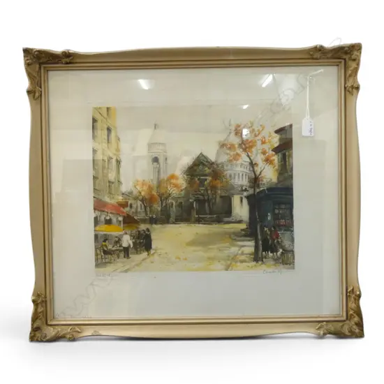 SIGNED FRENCH PRINT 'PLACE DU TERTRE' 340x410mm / 555x635mm overall
