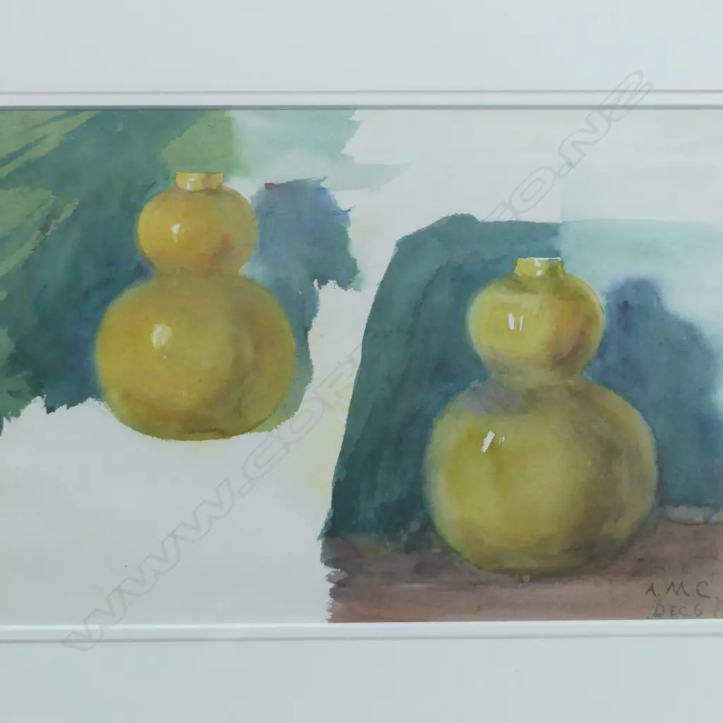 INITIALLED A.M.C, STILL LIFE WITH VASES, WATERCOLOUR, 185 X 275mm Image 1++