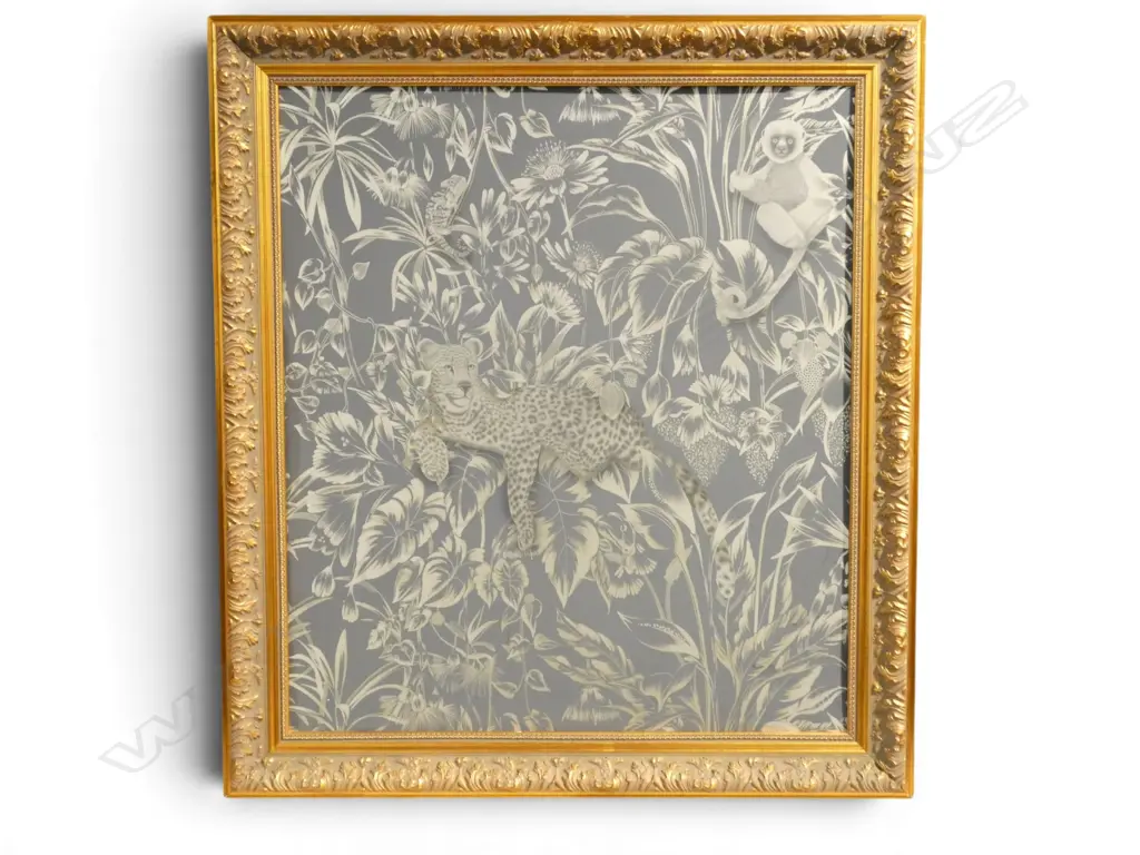 ANIMALS IN JUNGLE PRINT ON BOARD 730x635mm GILT FRAME Image 1++