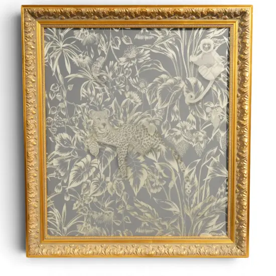 ANIMALS IN JUNGLE PRINT ON BOARD 730x635mm GILT FRAME