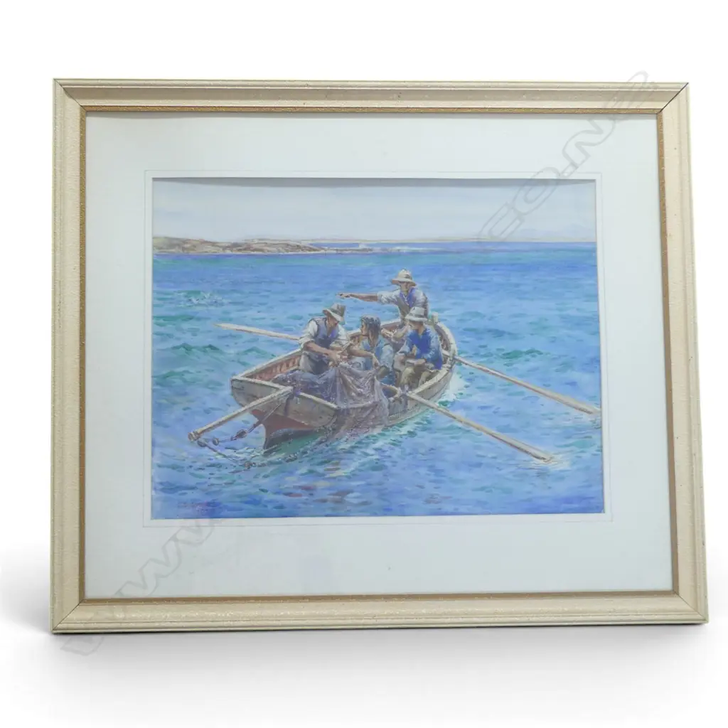 C. S. GROVES, 4 FIGURES IN A ROW BOAT, WC, SIGNED & DATED 1929 370x495mm Image 1++