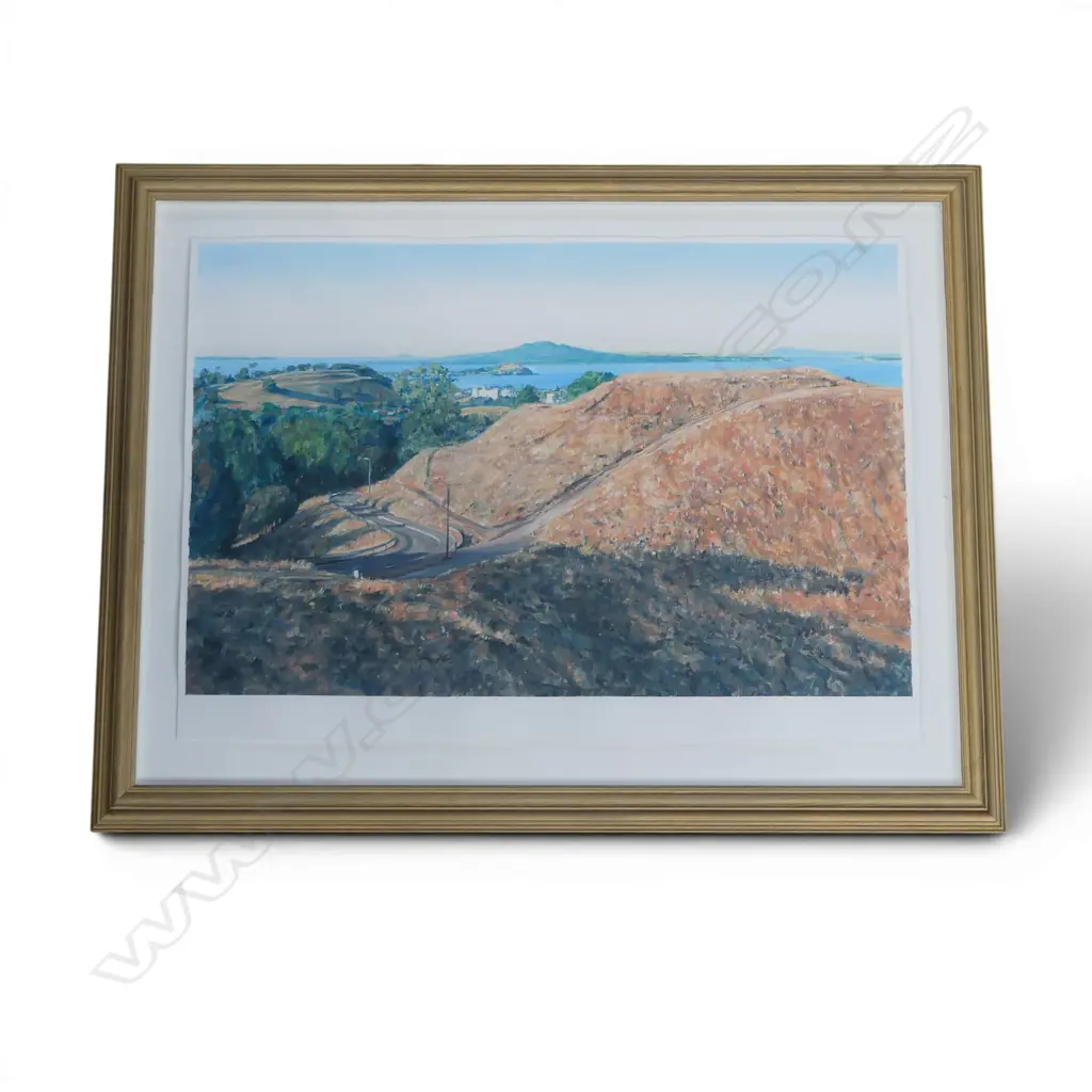 JUSTIN BOROUGHS, RANGITOTO FROM MT EDEN, ACRYLIC ON PAPER 490x700mm Image 1++