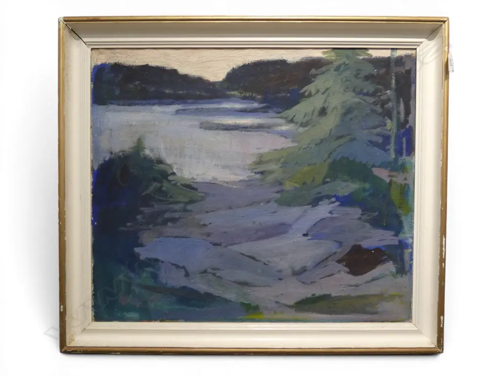 ARTIST UNKNOWN, BLUE LANDSCAPE, OIL ON CANVAS 495x580mm Image 1++
