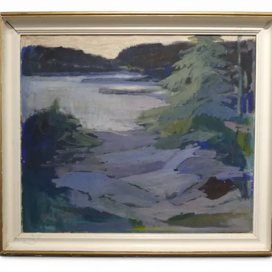 ARTIST UNKNOWN, BLUE LANDSCAPE, OIL ON CANVAS 495x580mm