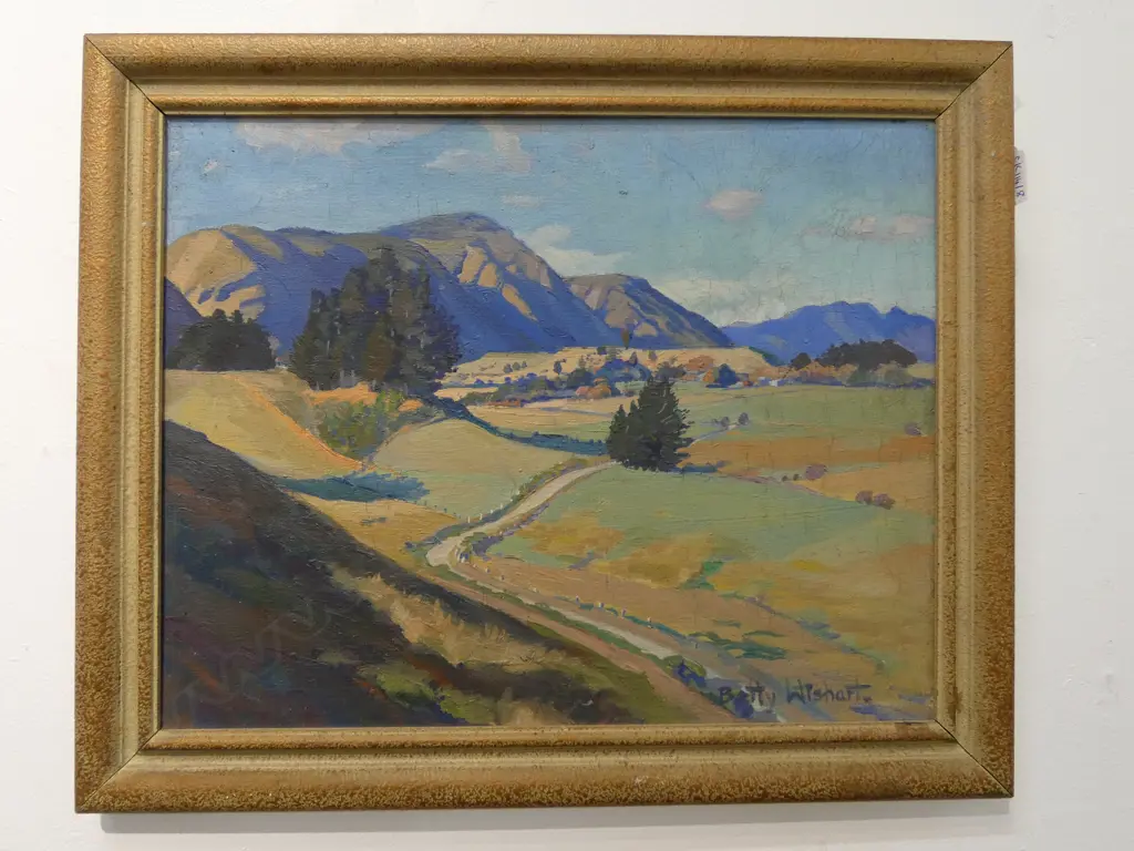 BETTY WISHART (NZ 1909-90) 'EAST ROAD, TAKAKA' OIL ON BOARD, SIGNED 345x440mm Image 1++