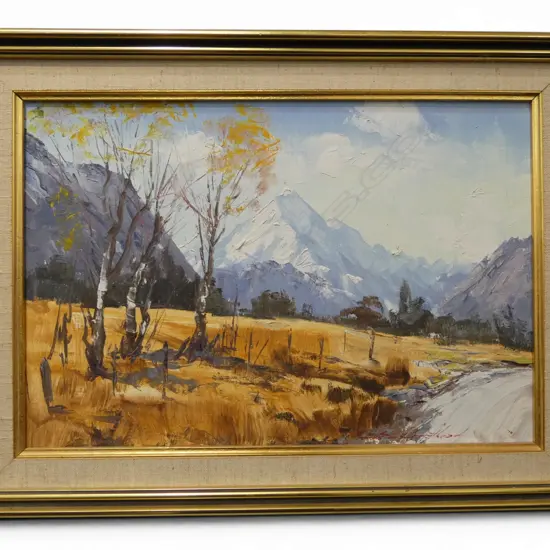ASTON GREATHEAD, SOUTH ISLAND LANDSCAPE, OIL ON BOARD, SIGNED, 260 X 390MM