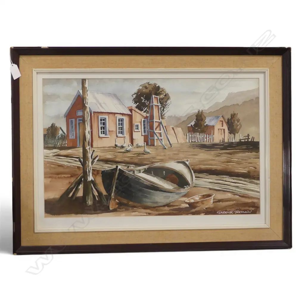 GARRICK TREMAIN, 'GENERAL STORE, OKARITA VILLAGE, WESTLAND' 1973, WATERCOLOUR, SIGNED AND TITLED, 335 X 520mm Image 1++