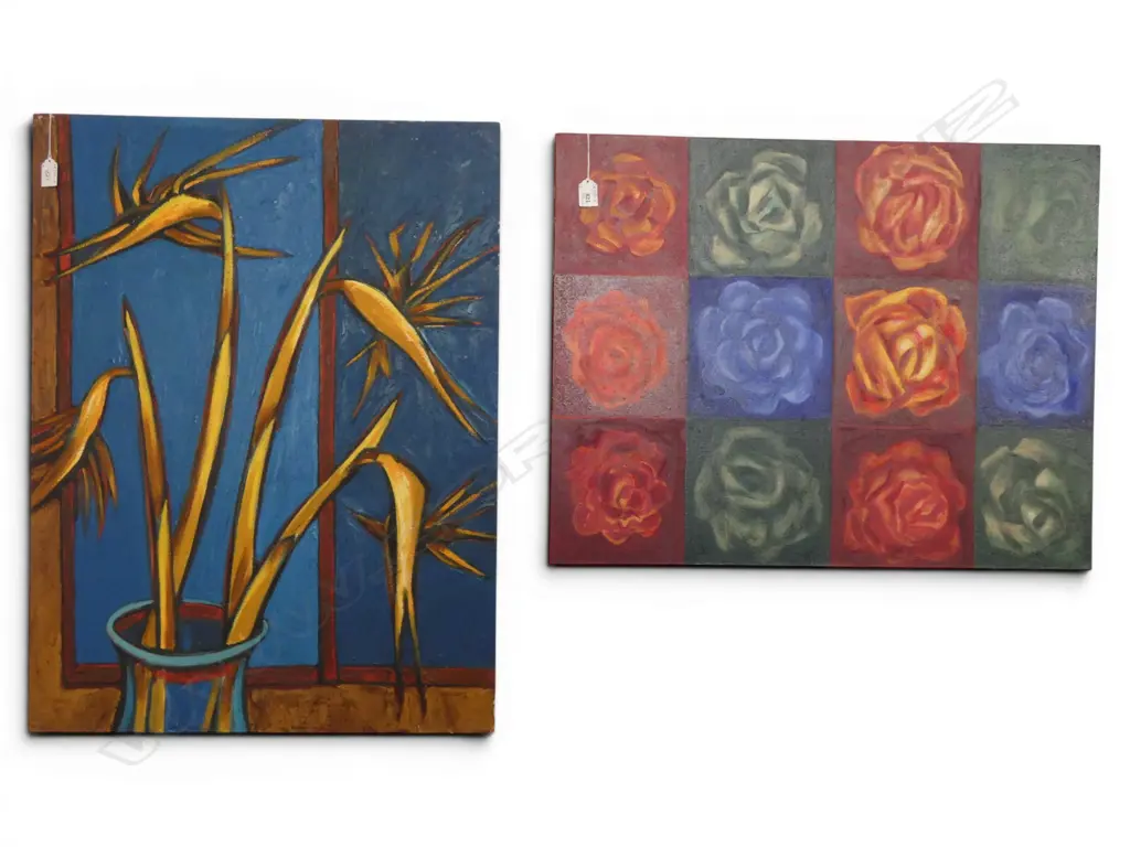 ROGER STAPLES, TWO FLORAL ARTWORKS, OIL ON CANVAS (2), OIL ON CANVAS AND OIL ON BOARD, 760 X 600mm & 560 x 720mm Image 1++