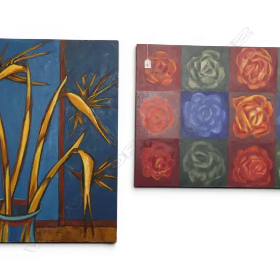 ROGER STAPLES, TWO FLORAL ARTWORKS, OIL ON CANVAS (2), OIL ON CANVAS AND OIL ON BOARD, 760 X 600mm & 560 x 720mm