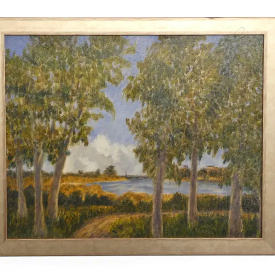ROGER STAPLES, 'THE PATH TO THE RIVER', 2016, OIL ON CANVAS - FRAMED, 390 X 490mm