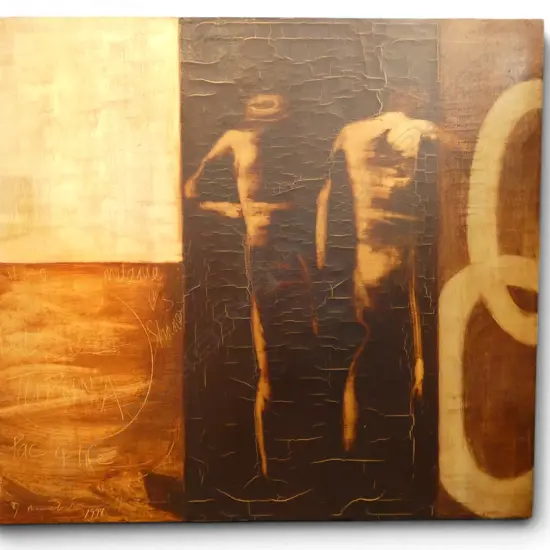 SIGNED ARTWORK 'EVOLVING SEQUENCES' ACRYLIC ON CANVAS, 1998 900x1000mm