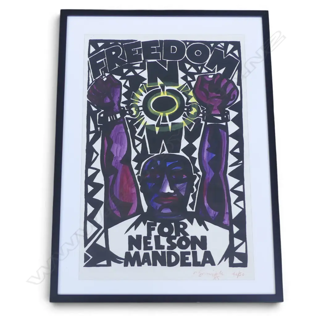MURRAY GRIMSDALE PRINT 'FREEDOM NOW FOR NELSON MANDELA' 46/50 610mm x 395mm Image 1++
