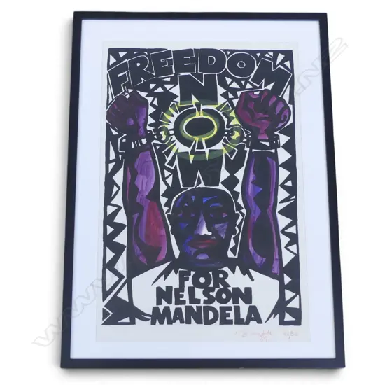 MURRAY GRIMSDALE PRINT 'FREEDOM NOW FOR NELSON MANDELA' 46/50 610mm x 395mm