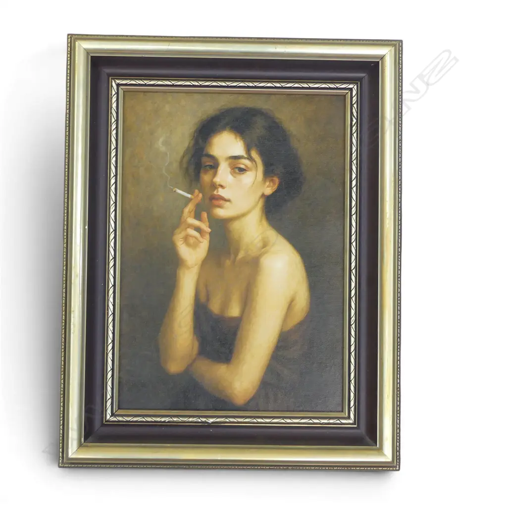 WOMAN SMOKING, DIGITAL PRINT ON CANVAS BOARD 340x235mm Image 1++