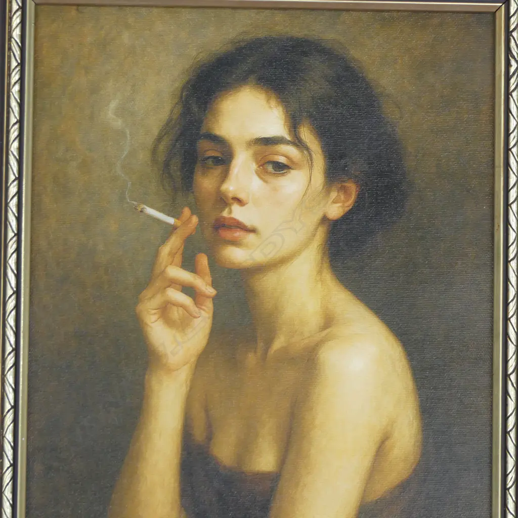 WOMAN SMOKING, DIGITAL PRINT ON CANVAS BOARD 340x235mm Image 1++